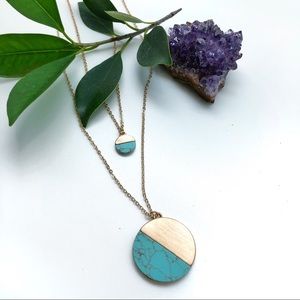 Double Layer Necklace Turquoise and Gold